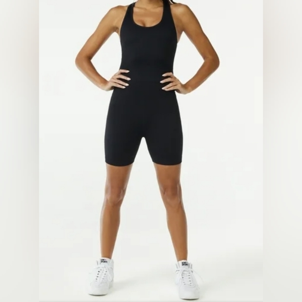Love & Sports Women's Seamless Ribbed‎ Romper Athletic Black Size M New With Tag